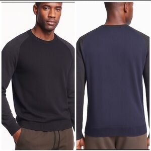 Lanvin Cashmere Silk Wool Blend Colorblock Sweater Black Navy Gray Crewneck Luxe